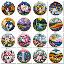 Animal Pattern Diy Wool Felting Painting With Embroidery Frame Creative Wool Painting Diy Needle Felt Flowers For Home Decors