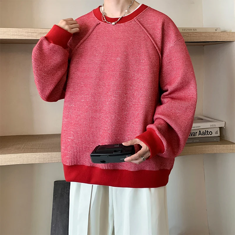 الرجال هوديي سترة البلوز كبيرة الحجم الرجال هوديي الهراء تحقق قاعدة طبقة طويلة الأكمام أعلى تنوعا الربيع والخريف تسمين #4