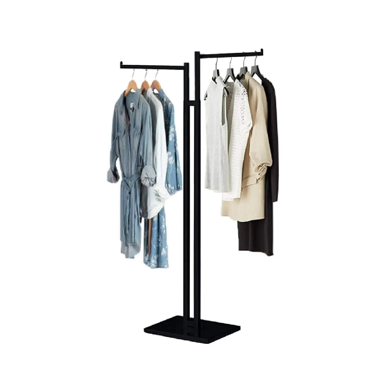 Durable Modern Design 2 Way Garment Rack – Heavy Duty Rectangular Tube Clothing Rack, Adjustable Display Fixture, Customized
