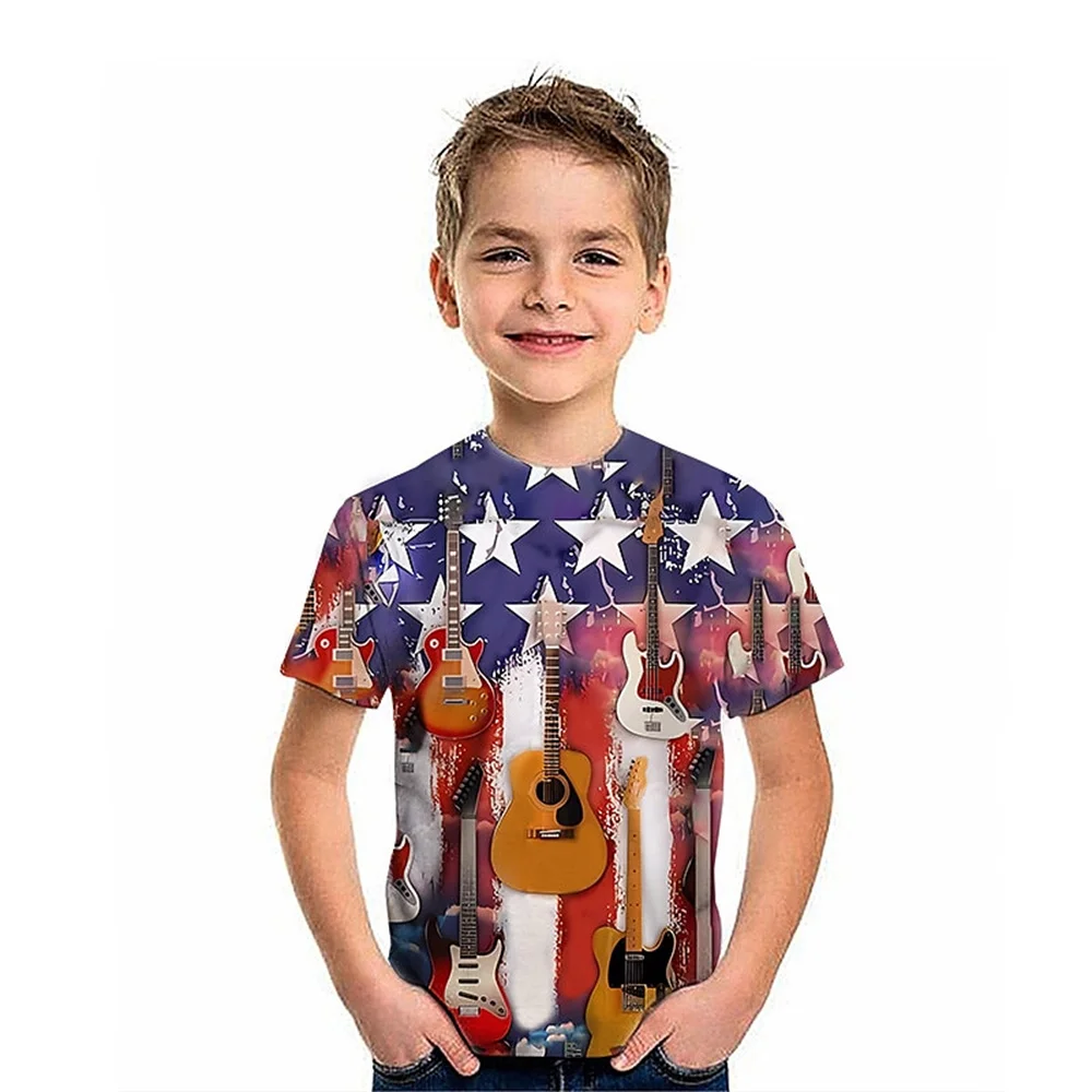 2024 Summer Usa Flag T Shirt Kids Children Birthday Tshirts Baby Clothes Boys Girls Casual T-Shirts 3d Printed