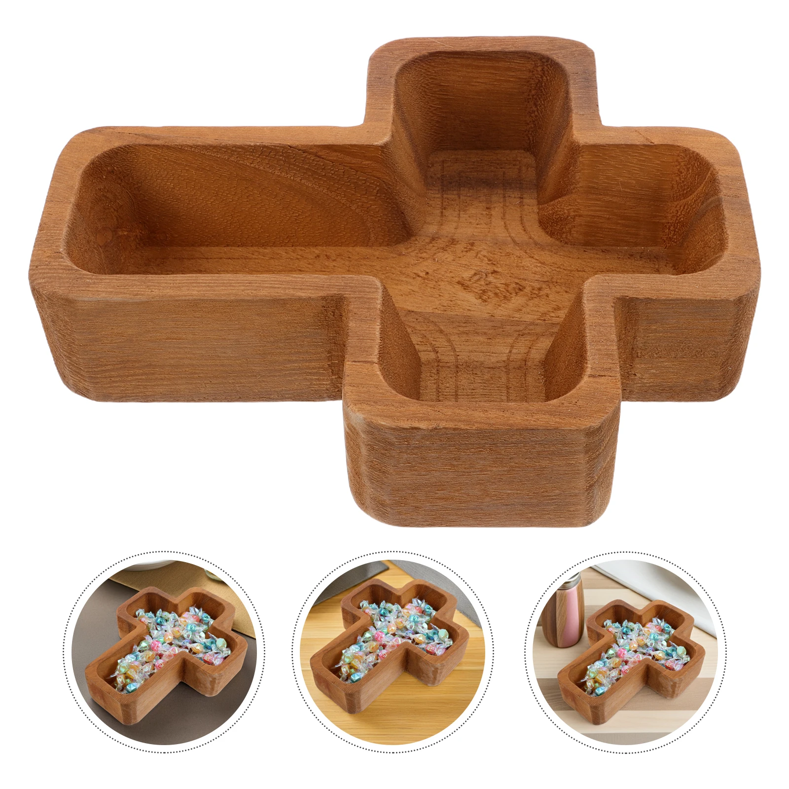 

Wooden Cross Shaped Reusable Serving Platter Charcuterie Board For Snacks Fruits Desserts Home Decoration Beige