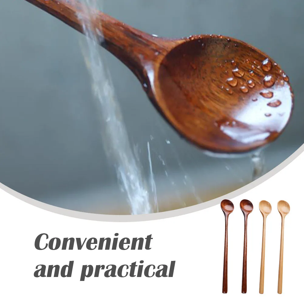 

4Pcs Long H Wooden Spoons for Eating Stirring Food Soup Kitchen Bar Environmental Protection Safety Comfortable H Smooth