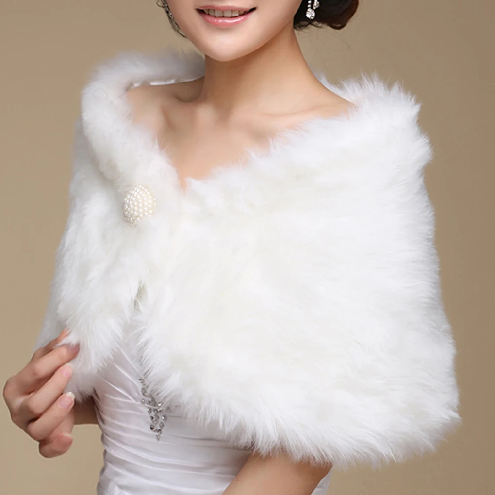 Elegant Women Wedding Jackets White Black Faux Fur Accessory Bridal Shawl Wraps Cape Winter Evening Party Coat Cloak