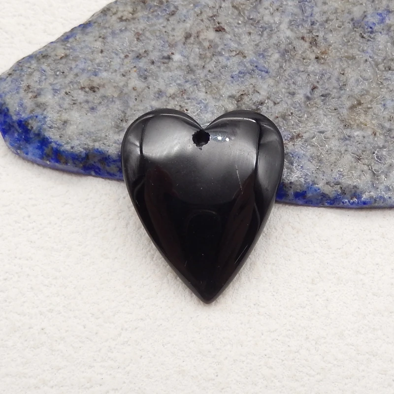 Natural Stone Obsidian Heart Pendant Bead,Semiprecious Stone Pendant For Jewelry Making 27x23x6mm 5g