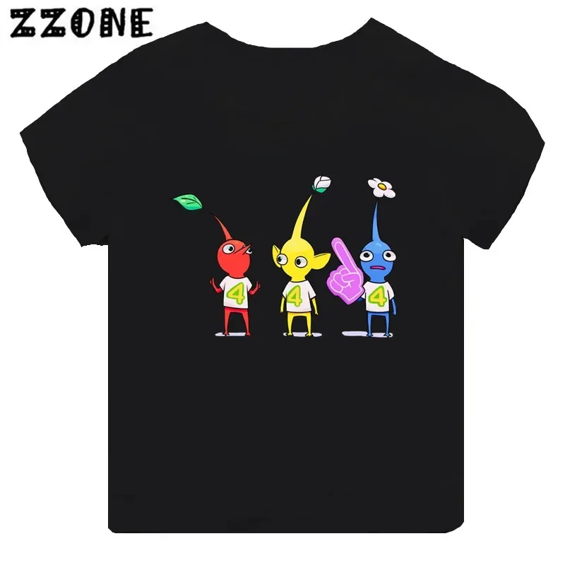 Gorąca wyprzedaż gra wideo Pikmin 4 nadruk Cartoon Kids T-Shirt dziewczęcy ubrania dla chłopców czarne koszulka z krótkim rękawem dziecięce topy,