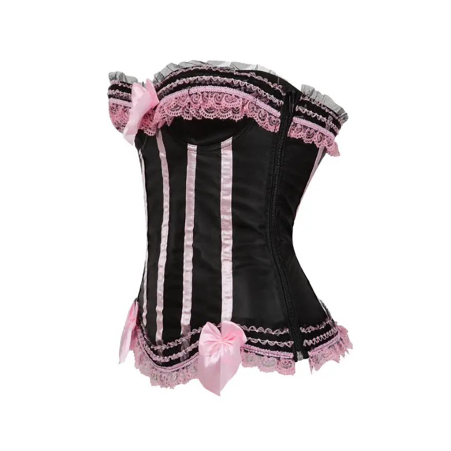 Sexy Spitze Overbust Korsett Top Frauen Vintage Satin Schleife Bustier Dessous mit Reiß verschluss plus Größe Body Shaper Burlesque Korsetts – Detail 34