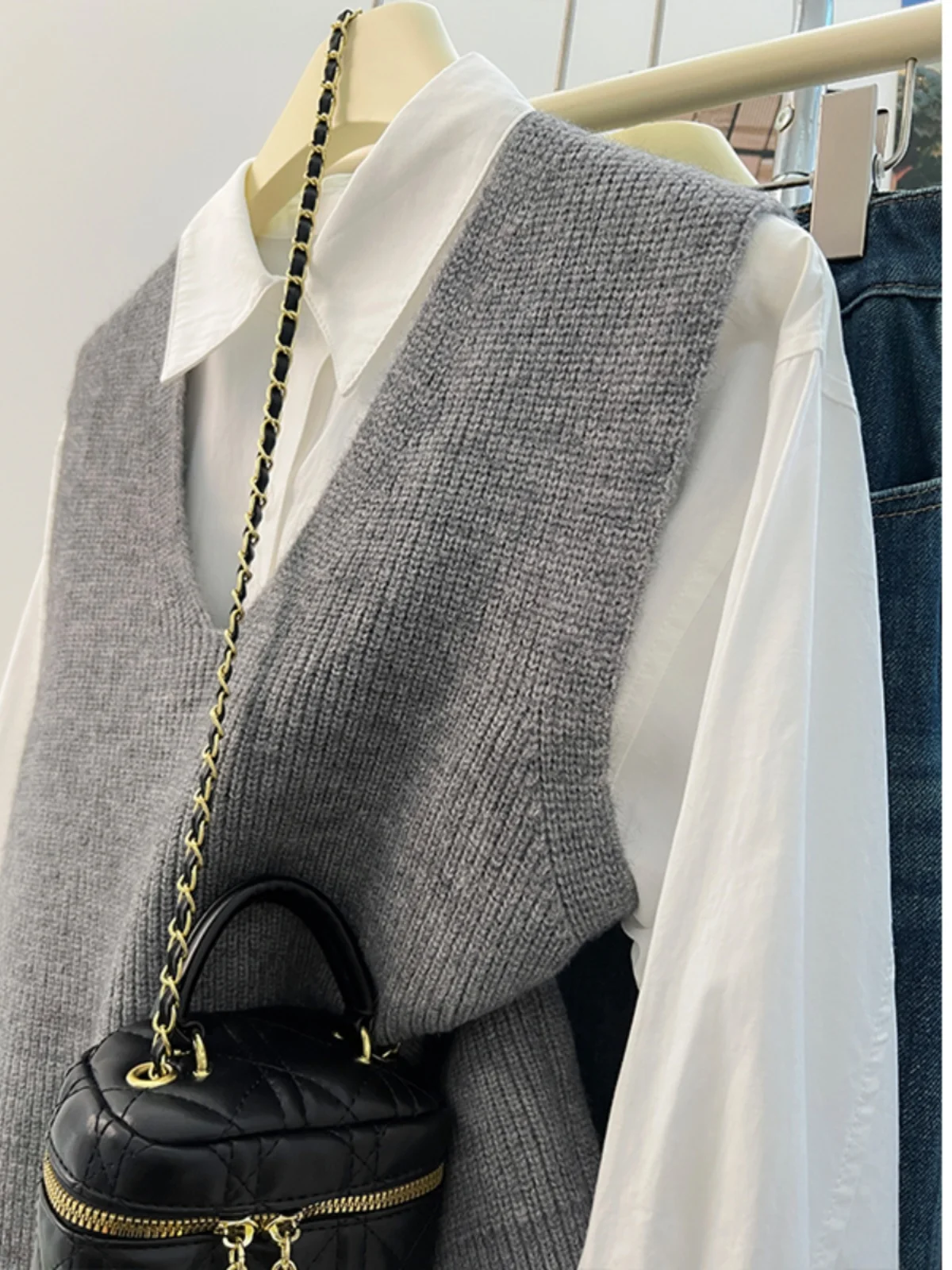 Outono Inverno ey V-Ne Colete de malha feminino suéter Svel de alta qualidade solto em camadas oulher Top Commute Sle Polyeste...