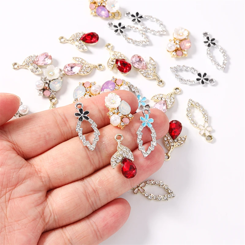 Duarte 10 Stück/Lot niedliche Kristall-Metall-Anhänger mit Baumblättern und Blumen für die Herstellung von Ohrringen, Halsketten, DIY-Handwerk, Schmuckzubehör – Detail 2