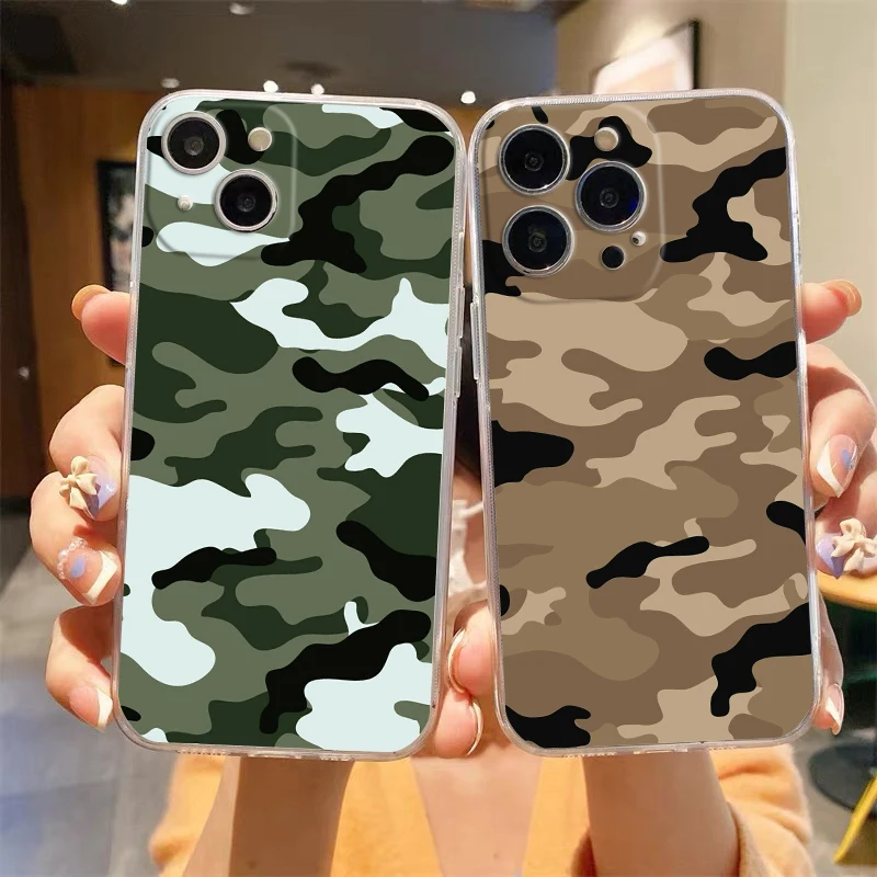

Чехол для телефона для iPhone 16E 15 16 14 13 12 11 Pro Max XS Max 7 8 16 Plus SE2, мягкий прозрачный чехол из ТПУ, камуфляжный камуфляж, военная армия