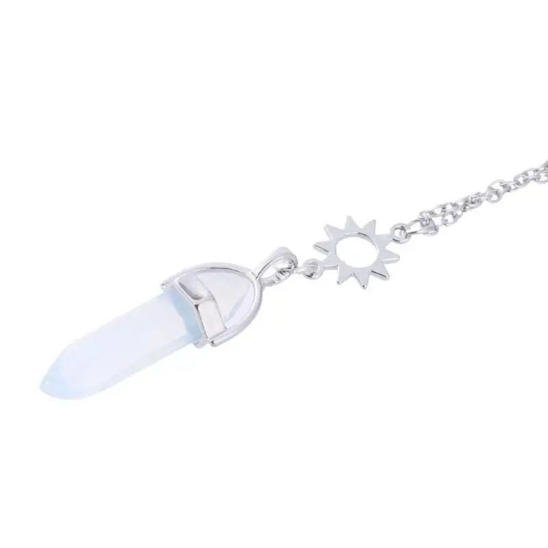 A52E Fashion Layered Necklace Silver for Sun and Moon Hexagonal Column Crystal Neckla