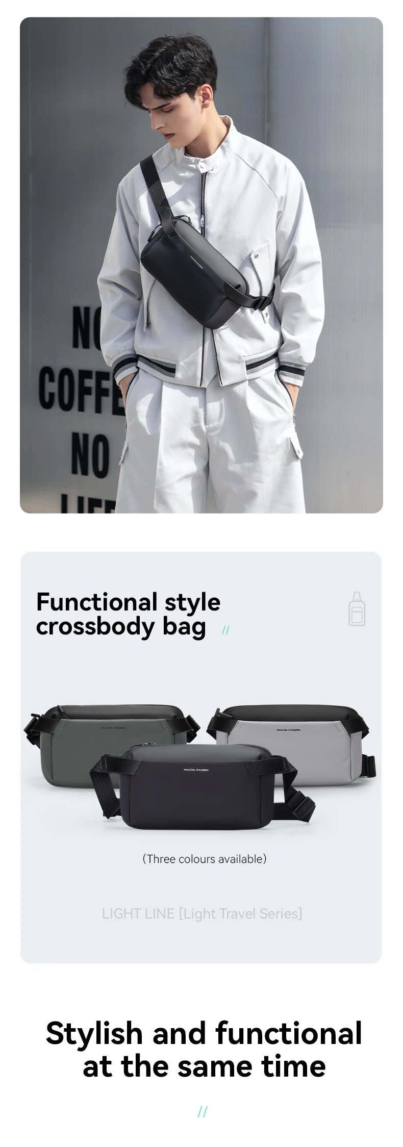 MARK RYDEN Umhängetasche Wasserfeste Crossbody-Tasche für Handy, Powerbank & Tech-Gadgets – Detail 3