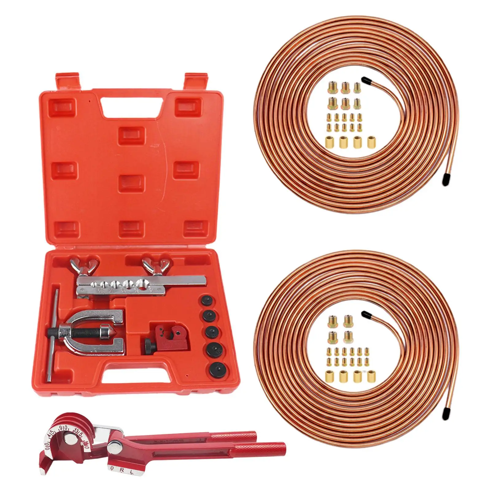 Generic Double Single Flaring Tool Kit Part 25ft 3/16 1/4 Copper Coated Brake Line Kit for Vehicles Truck Line Repairing Auto