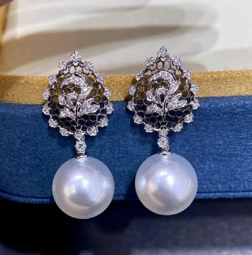

Gorgeous Pearl Earrings AAA 9-10mm Natural South Sea White Round Pearl Earrings 925s