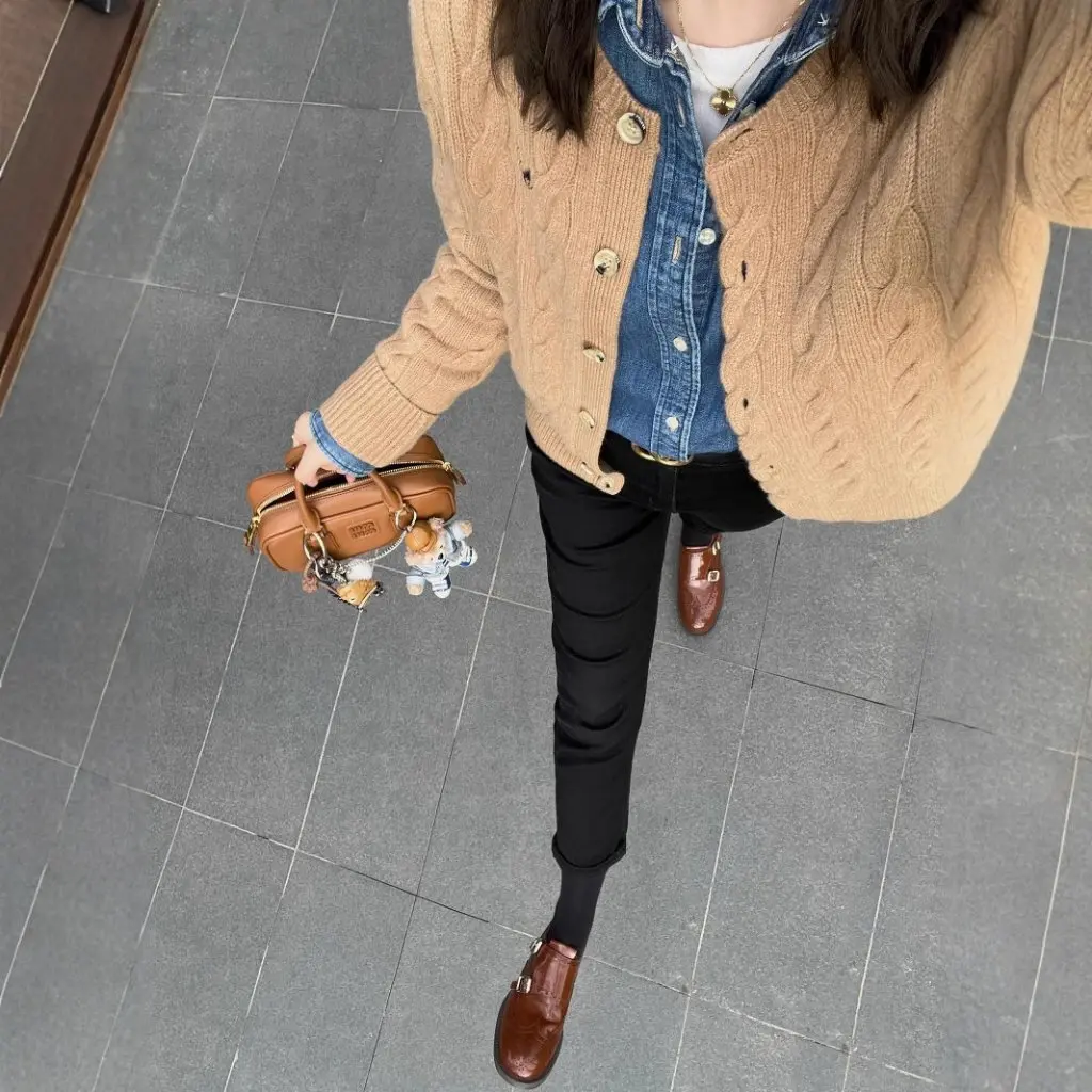 

Pony Mark Women's Wool Knitwear Cardigan Sweater plus Size Twist Casual American Style Autumn Winter Top
