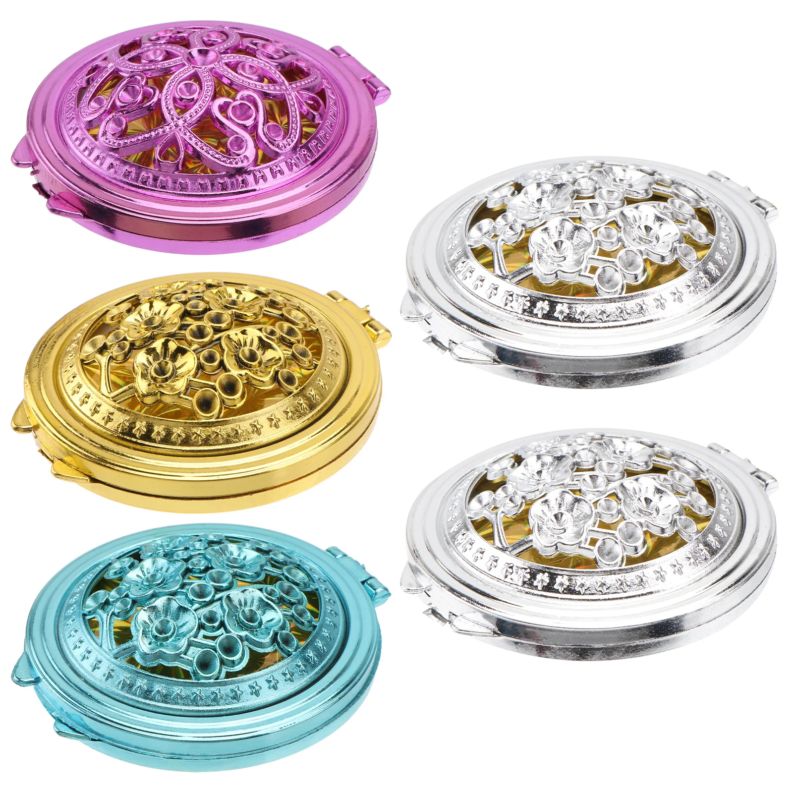5-delige draagbare spiegel uitgehold patroon opvouwbare dubbelzijdige make-up kleine zak compacte reishandspiegel