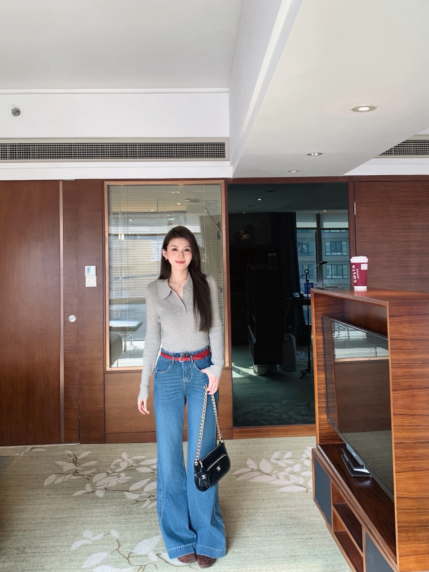 

Джинсы женские прямые с высокой талией, на подкладке, расклешенные, для повседневной носки, зимние, длинные, из хлопкового стрейч-денима