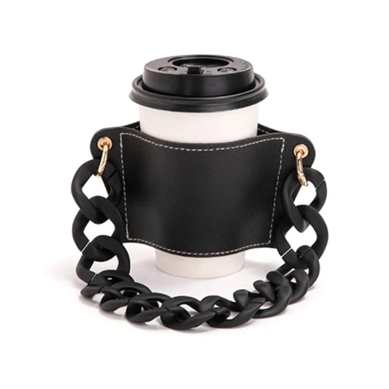 For Travel PU Leather Cup Holder Portable Glass Bottle Leather Case Eco-friendly Coffee Cup Bag Detachable Chain Bottle Cover