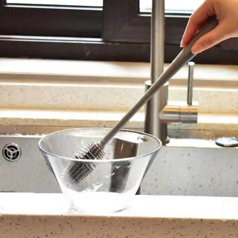 Long Handle Silicone Milk And Glass Bottle Cleaning Brush Multifunction Cup Mouth Scrubber Household Cleaning Tool