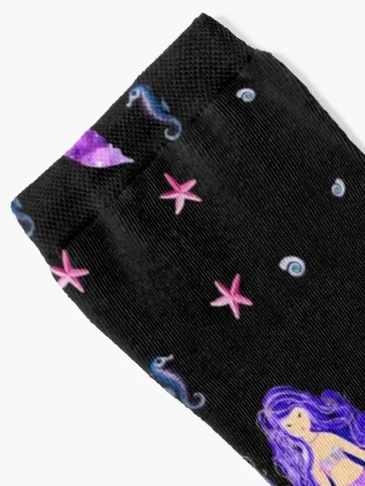 Cute Purple Hair Mermaid with Starfishes Socks kids bright garter Socks For Men Women's