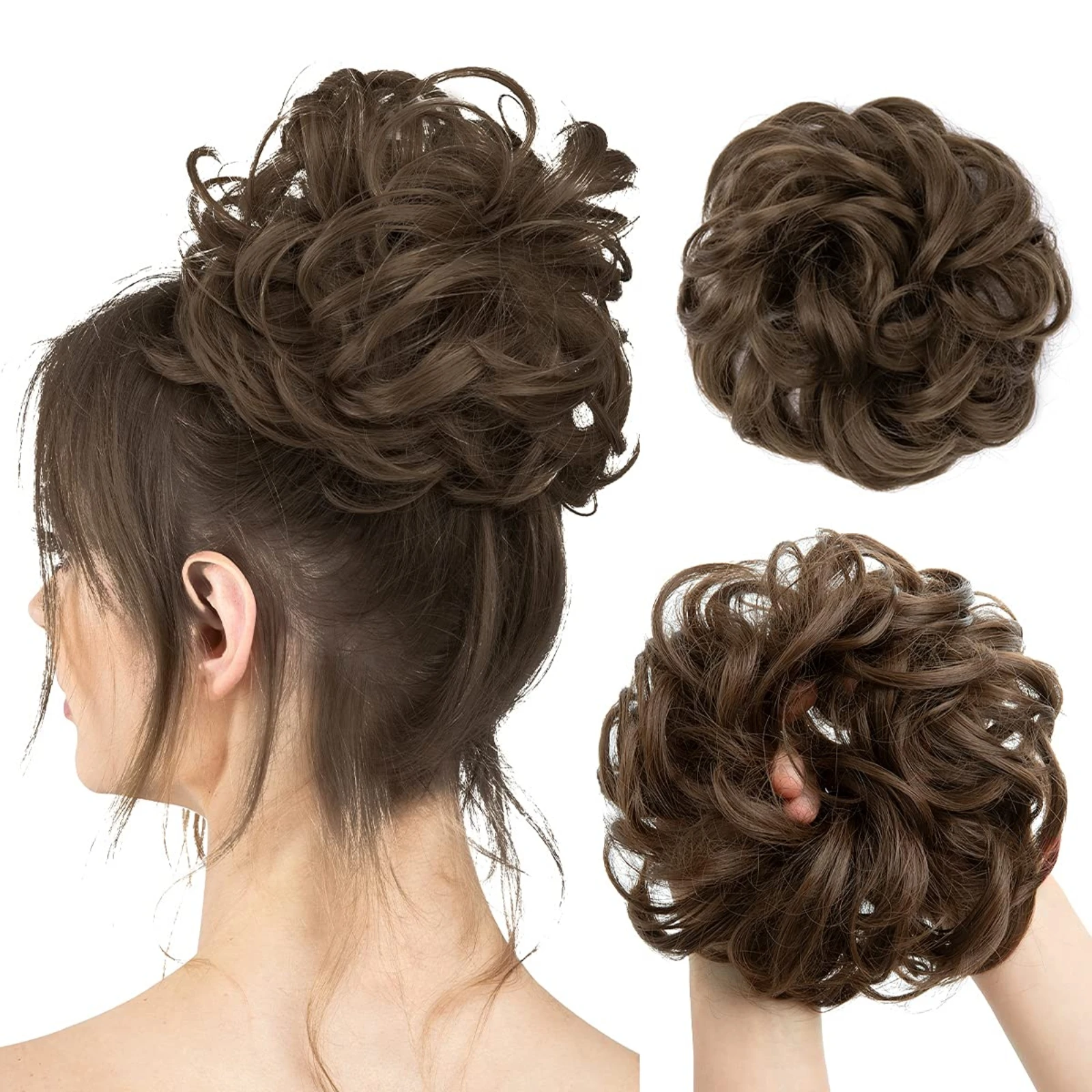 Synthetic Messy Updo Chignon Premium Big Curly Elastic Hair Scrunchies Hairpieces Donut Updo Blonde Brown Hair Pieces For Women