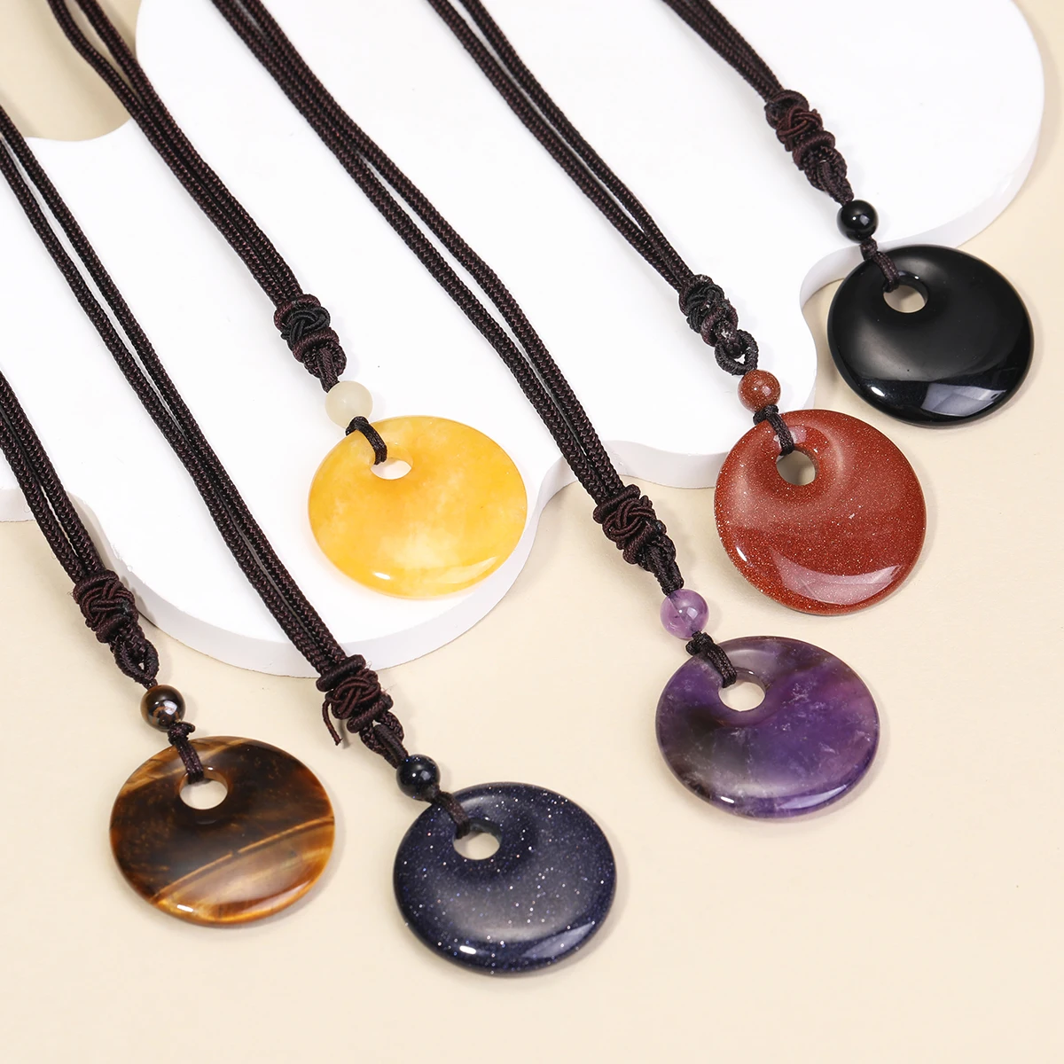 Natural Gemstone Men's Women's Necklace Pendants Chinese Knot Peace Knots Good Lucky Health And Wealth Gemstone Gifts Wholesale