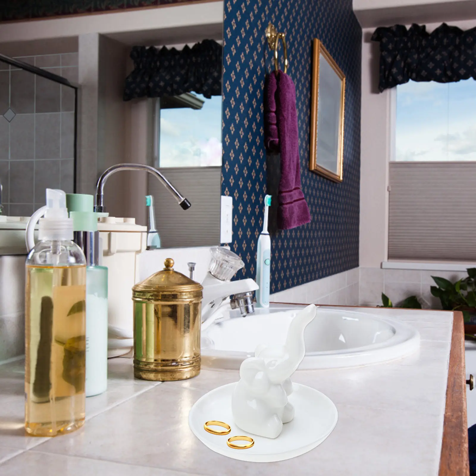 

Керамическая тарелка-органайзер в форме слона для украшений: подставка для колец, держатель для ожерелий, подставка для хранения и демонстрации ювелирных изделий для женщин, подарок на день рождения