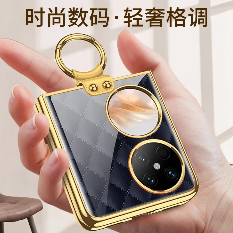 Exquisite And Luxurious Portable Phone Case For Huawei Pocket2 Electroplating Anti Drop Painted Ring Hard Shell Protective Cover