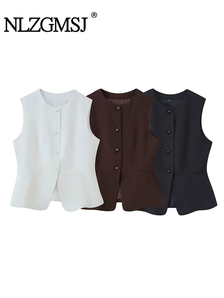 

NLZGMSJ женский жилет, укороченный топ без рукавов для женщин, жилет на пуговицах 2025 года, женский жилет, короткие топы