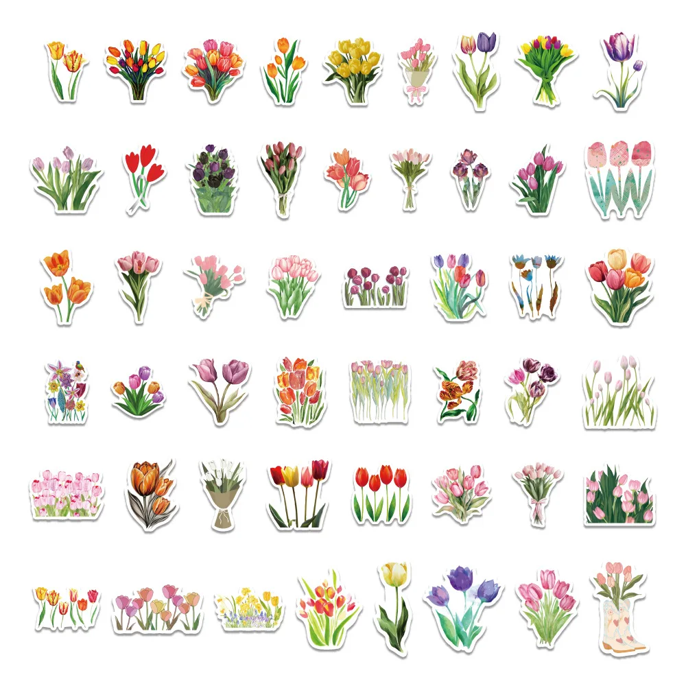 50PCS Tulipa Blumen Danke Belohnung Aufkleber personalisierte Cartoon dekorative Bleistift Box Tasse Gepäck Aufkleber Kinder Spielzeug Geschenk