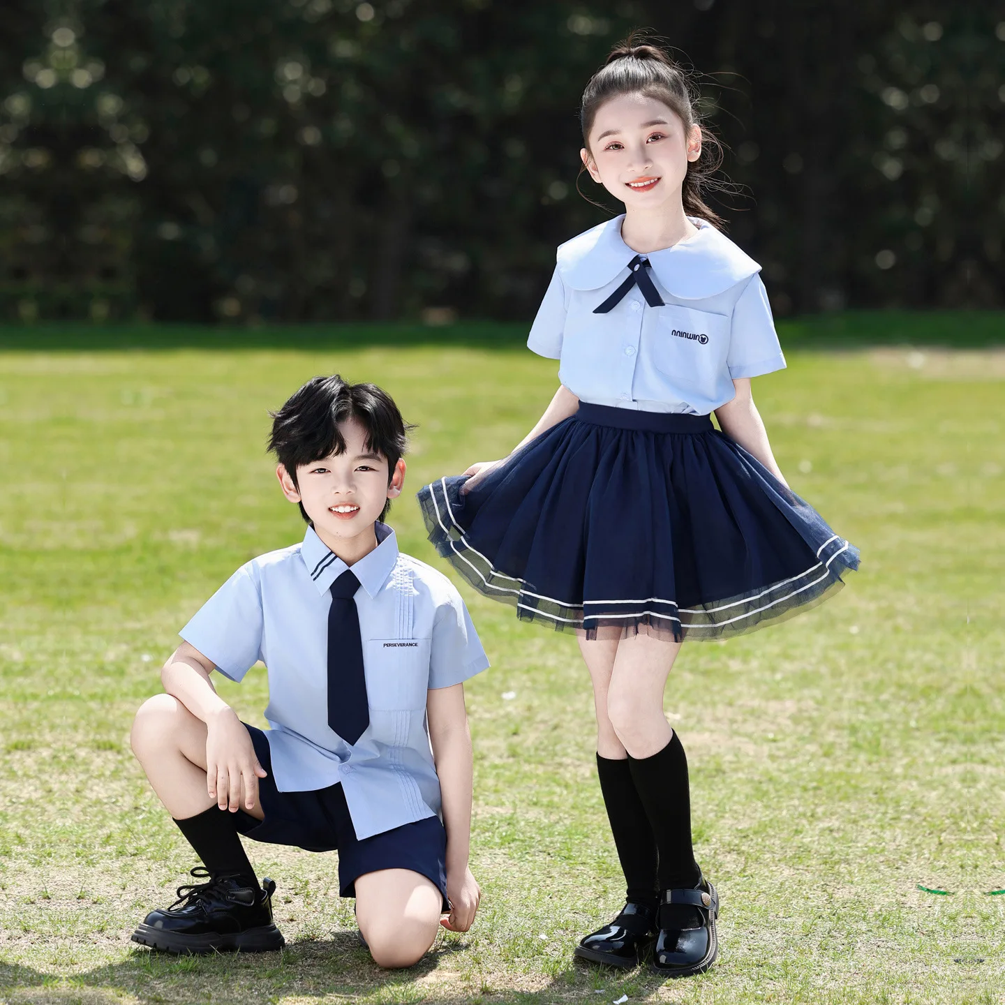 Ensemble chemise à manches courtes et jupe-pantalon pour enfants, uniforme de chorale d'été, tenue de spectacle de poésie et de récital de remise de diplôme pour enfants