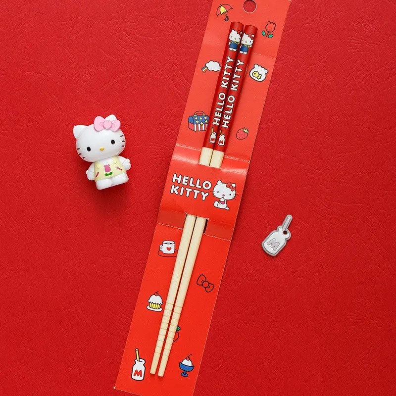 New Kawaii Anime Sanrio Bamboo Chopsticks Cute Cartoon Girl Heart Children's Fun Chopsticks Natural Bamboo Chopsticks Gift for K