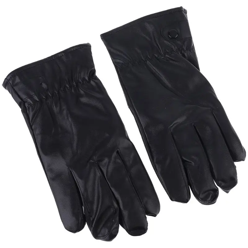 

New Mens Faux Leather Winter Gloves Warm Lined Thicken Ruched Wrist Hand Warmer Soft