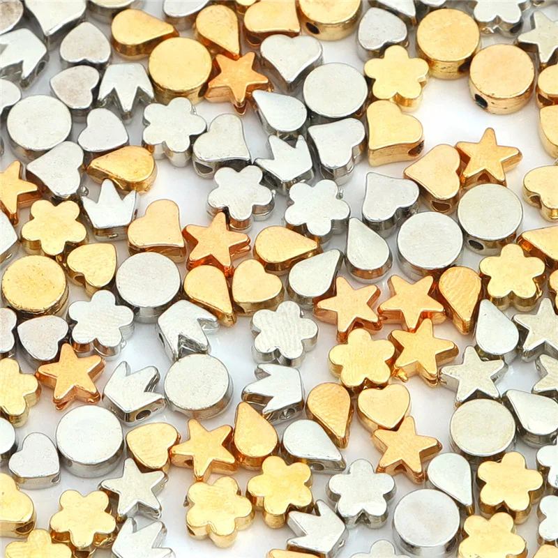 95pcs Star/Heart/Flower/Crown/Butterfly/Teardrop Shape Gold/Silver Plated CCB Plastic Loose Beads Lot For Jewelry Making DIY