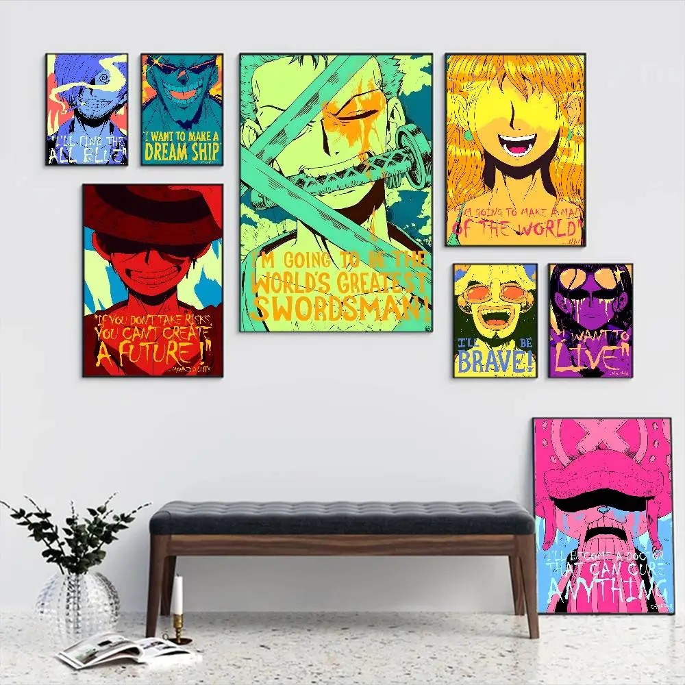 

Straw Hat Pirates Popular Anime One Piece Classic Movie Posters Whitepaper Sticker DIY Room Bar Cafe Aesthetic Art Wall Painting