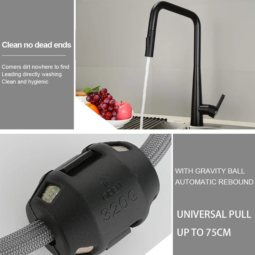 Bagnolux Black Brass Deck Mounted Kitchen Faucet Two Function Single Handle Pull Out Mixer Hot and Cold Water Pull Out Taps view 6