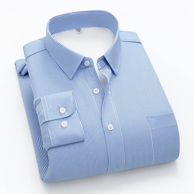

Winter Mens Fleece Warm Shirt Classic Bussiness Check Pocket Comfortable Soft Workwear Standard Fit Button Down Casual Shirts