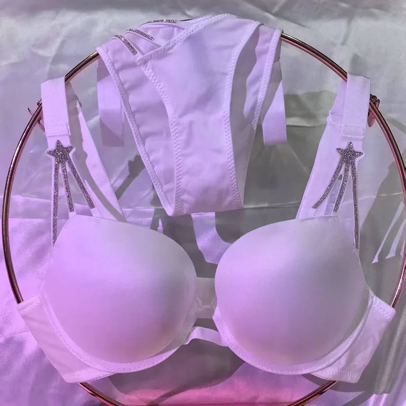 Seksowny Zestaw Bielizny Damskiej: Biustonosz z Gwiazdkami i Cyrkoniami, Braletka, Bielizna Dziewczęca, Biustonosz, Modne Stringi, Biustonosze Modelujące, Komplety Bielizny i Majtek