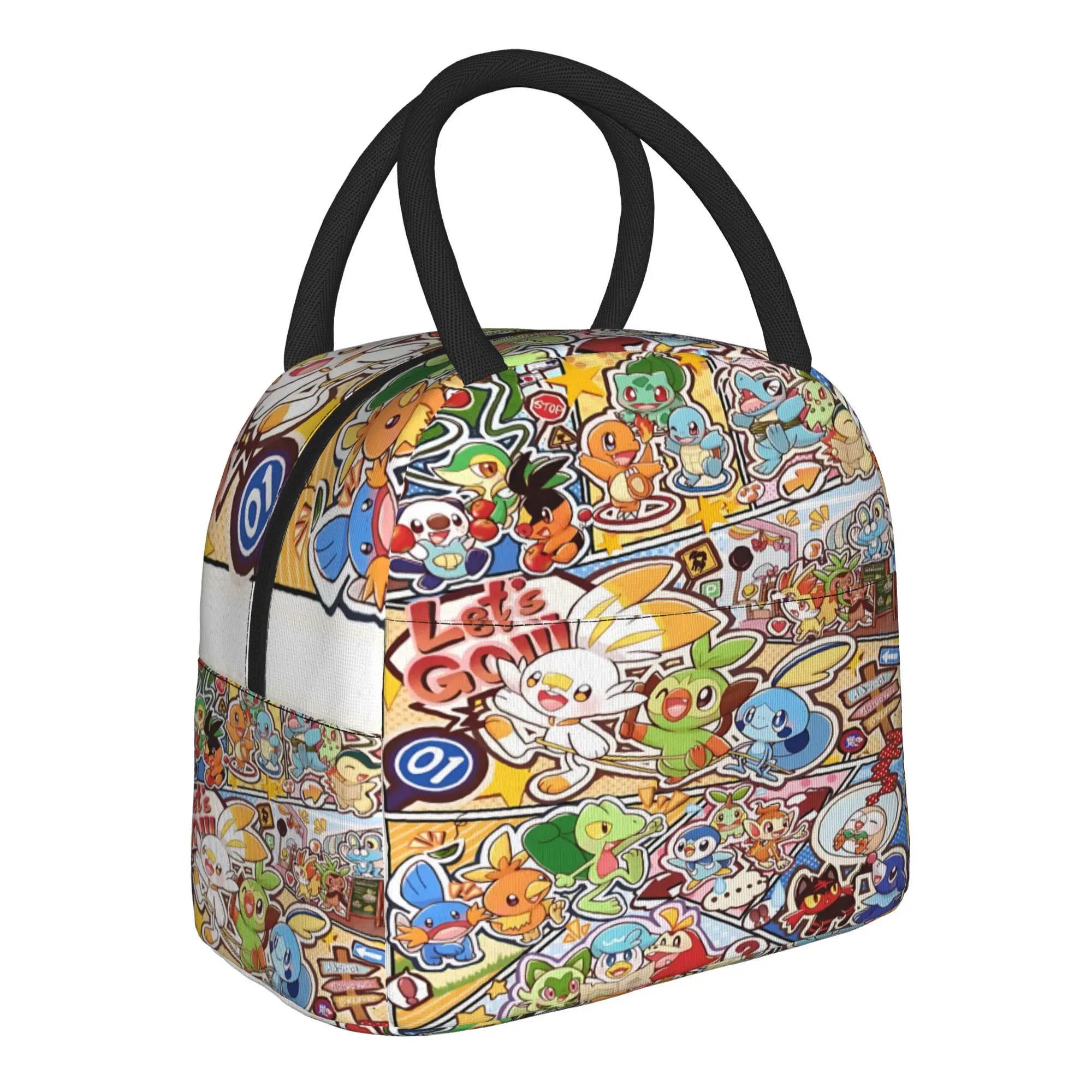 Cartoon Pokemon Theme Handbag Insulated Lunch Bag Meal Pack Rice Bag  bolsa Student Bento Lunch Handbag Insulation