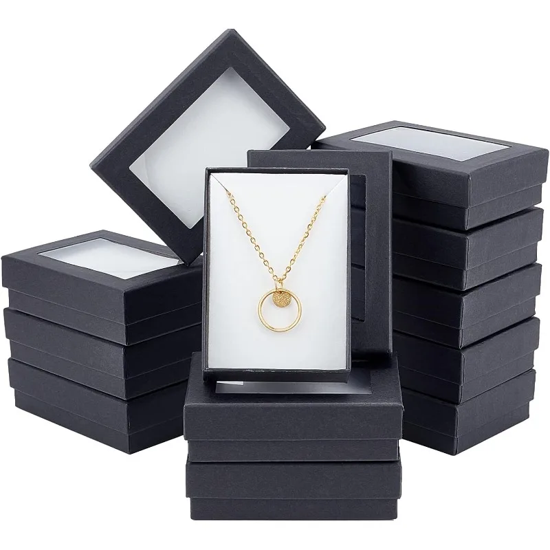 24 PCS Black Gift Boxes with Window Presentation Box with Padding - Birthday Gift Box - Necklace Box Earring Box Ring Box