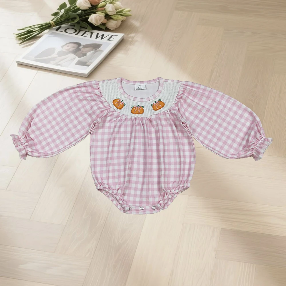 

10.10 Комбинезоны для маленьких девочек, розовые осенние комбинезоны в клетку с тыквой для маленьких девочек