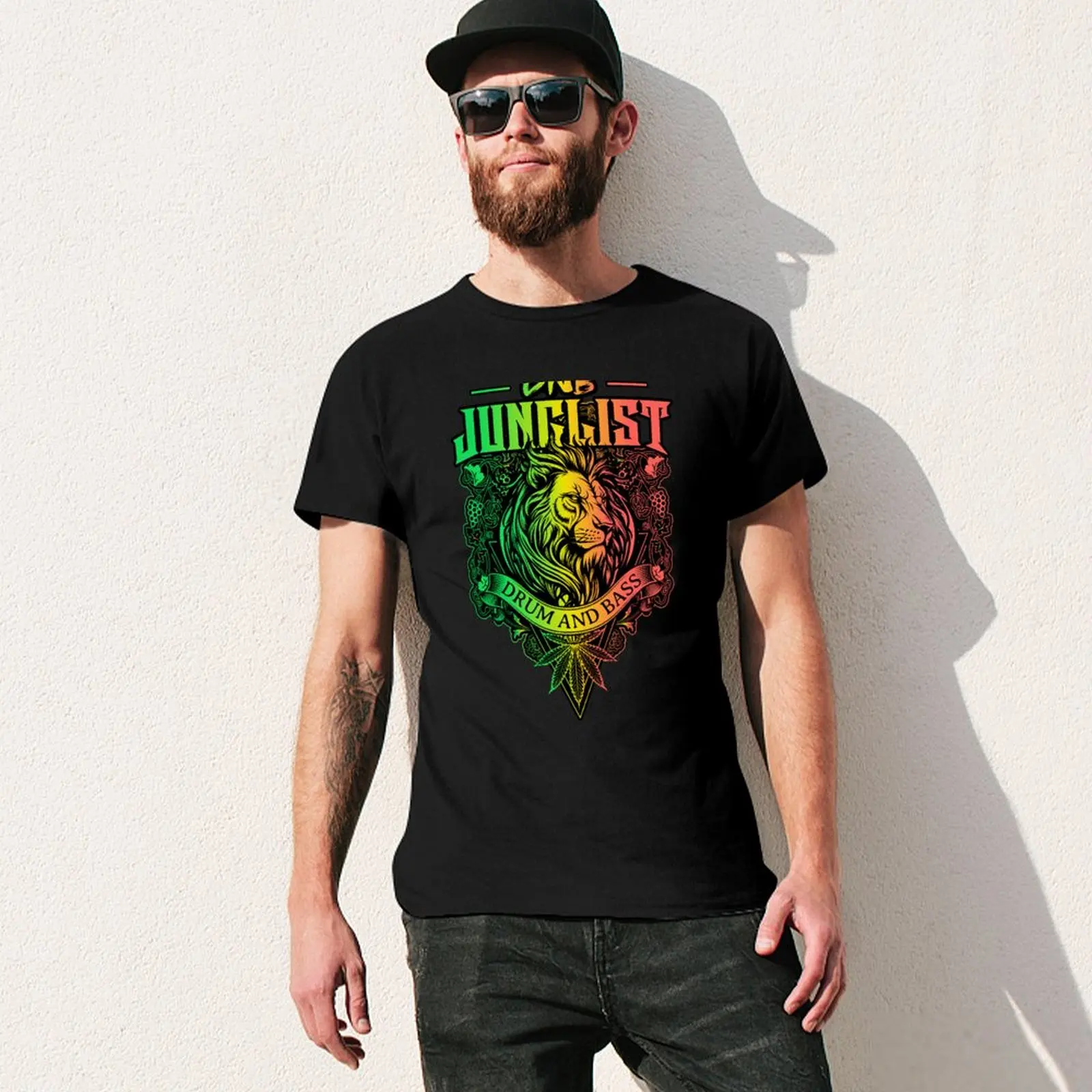 JUNGLIST - Dnb 420 Lion (أحمر/ذهبي/أخضر) تي شيرت Louboutins للأولاد قمصان بيضاء جرافيك تي شيرت للرجال