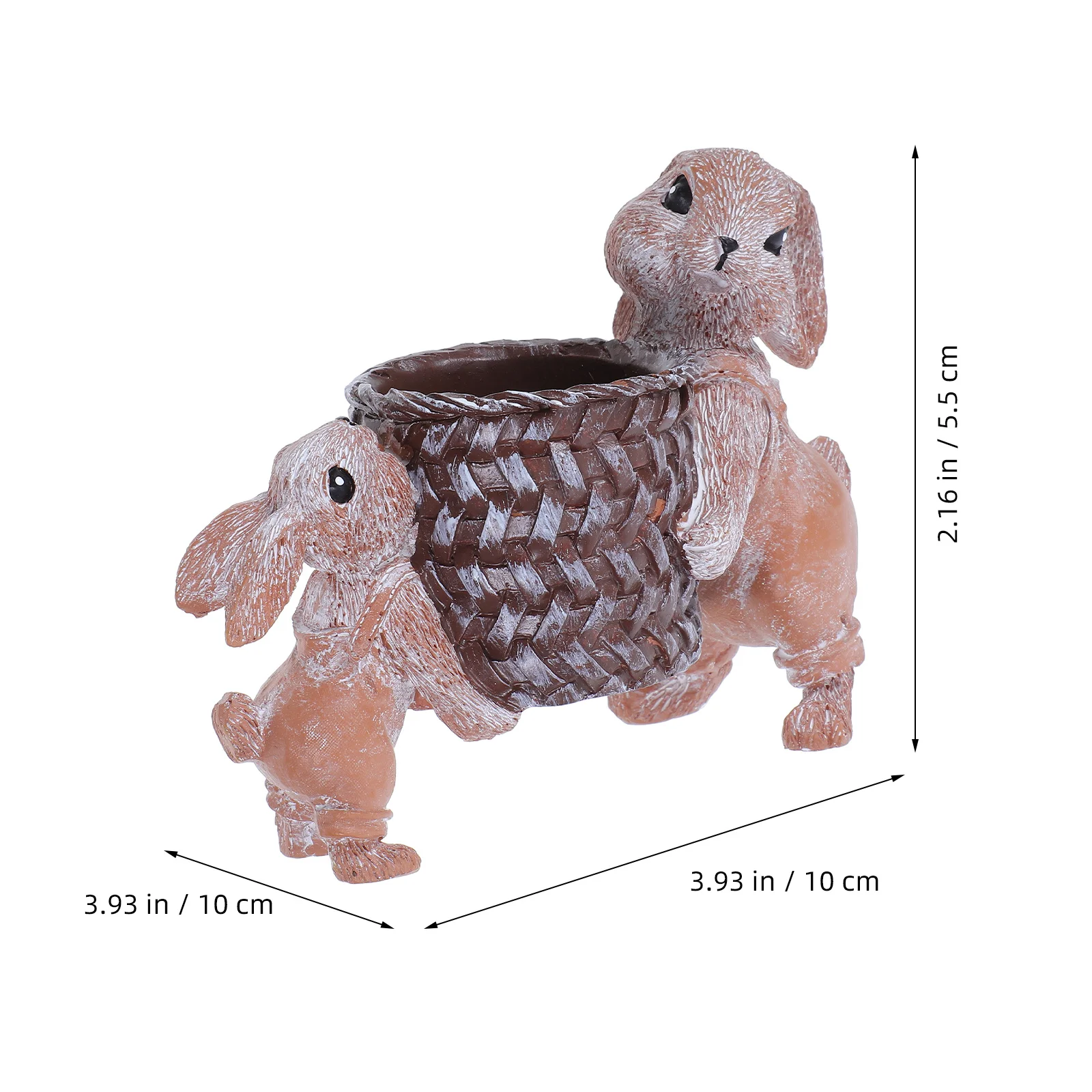 Cute Resin Bunny Pen Holder Easter Rabbit Desk Organizer with Realistic Bamboo Basket Desktop Storage Container
