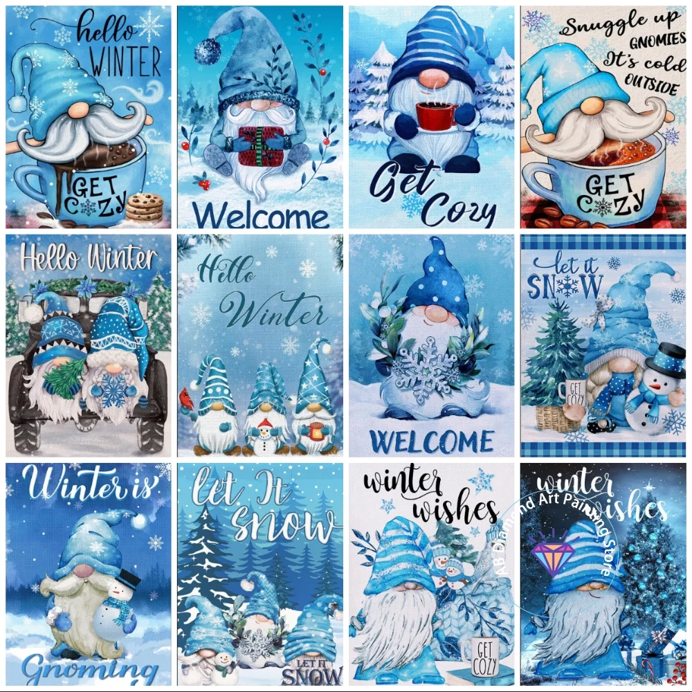 

Blue Winter Snow Gnome WelcomeAB Diamond Painting Kit Square Round Diamond 5D DIY Mosaic Handmade Art Adult Gift Home Decoration