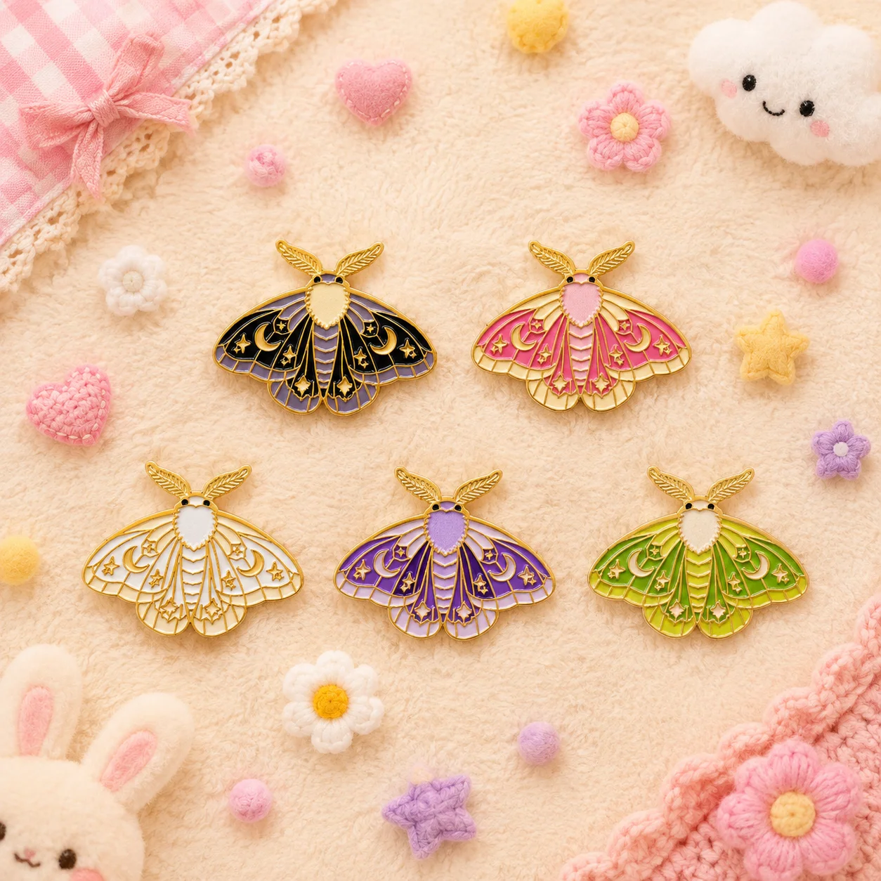 5pcs Colored Moth Lapel Pins for Backpack Soft Enamel Pins Women Men Brooch for Clothes Jewelry Badges Accessories
