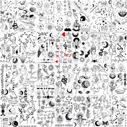 28 Sheets Abstract Minimalism Line Art Temporary Tattoos For Adults Small Black Moon Tattoo Sticker Fake Snake Flower Tiny Tatoo