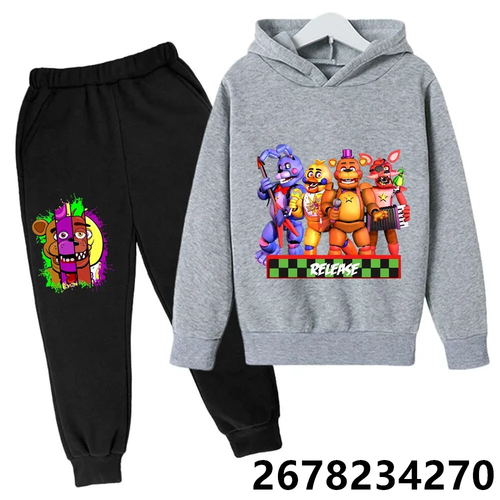 Boys Girls Clothes FANF Hoodie Set Kids 2pcs Spring Autumn Five Nights at Freddy Cartoon Hooded +pants Tracksuit Girls Clothing