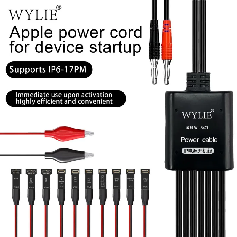 

WYLIE WL-647L iBoot Power Cable tools for iPhone 6-17 Pro Max Repair with Original Connector No Battery Needed Testing Cord set