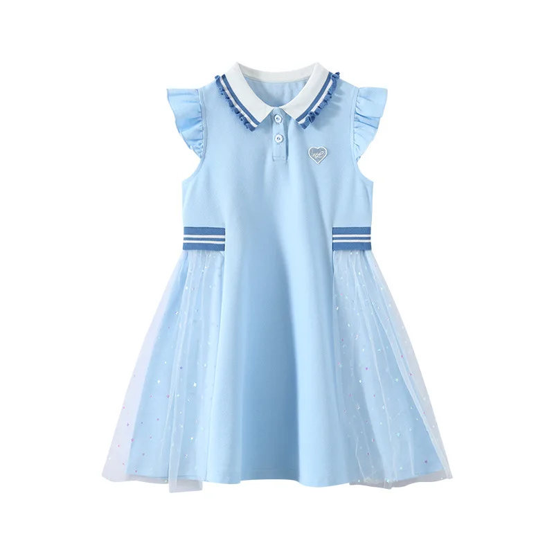 Summer Girls Outfits Children Dress Flying Sleeve Sequins Mesh Princess Dress For Birthday Party Casual Girls Clothes 5-12 Years
