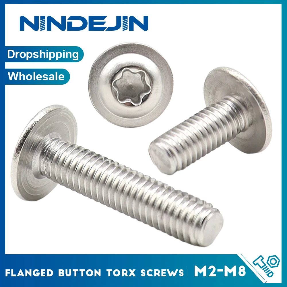 NINDEJIN Flange Torx Star Washer Head Screw Collar Bolts M2 M3 M4 M5 M6 M8 304 Stainless Steel Security Screw Bolt with Washer