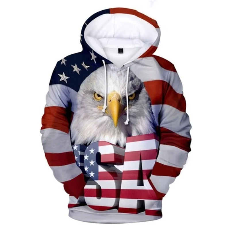 American Flag Eagle Hoodies 3D Print Retro Statue of Liberty Sports Sweatshirts Men Long Sleeve Pullover Autumn Streetwear Coat